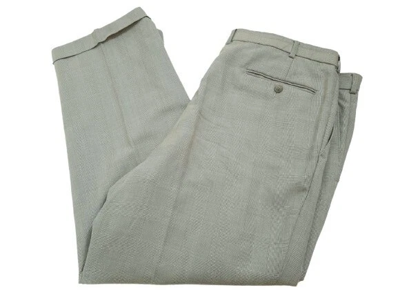 Mens Vintage Green Straight Fit Dress Trousers Pants Size 58 Regular Button