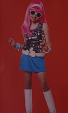 Retro Hippie 60s 70s GO GO Girl Halloween Costume Sunglasses Pink Wig XL NEW