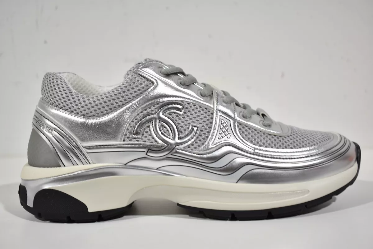 Silver Metallic Lace Front Trainers