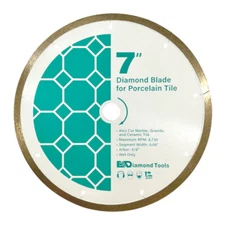 Continuous Rim Saw Blades for Porcelain Tile, Wet Only, 5/8" Arbor