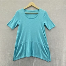 J.Jill Pima Cotton Dipped Hem Tunic Top Teal Blue Heather Shirt Women’s XS Read