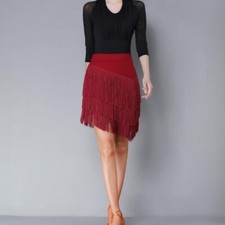 Women Lady Latin Dance Skirt Ballroom Tango Rumba Tassel Salsa Asymmetrical