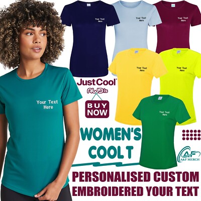 Personalised Custom Embroidered Just cool Awdis Women's cool T-shirt Sports Gym