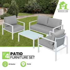 Patio Furniture Set 4 Piece Outdoor Love Seating&Coffee Table Removable Cushion