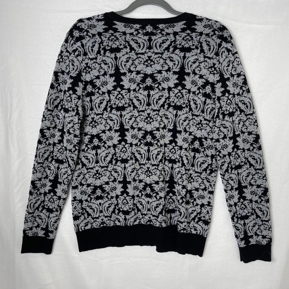 Cárdigan Suéter New York & Company Negro Metálico Estampado Floral Talla XL Foto 3 de 4