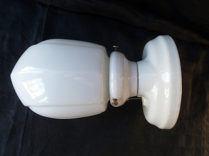  vintage Art Deco Bathroom PORCELAIN Light Fixture w/milk glass shade