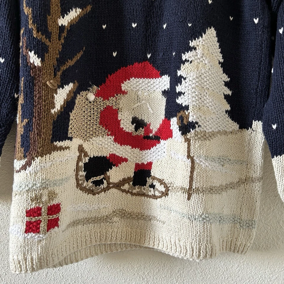 Lauren Hansen Knitted by Hand Sweater Small Ramie Cotton Santa Christmas Winter - Image 2 of 4