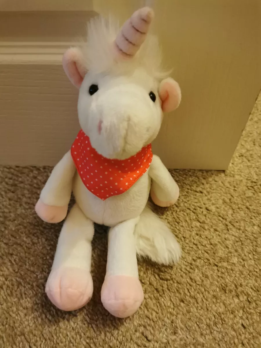 KINDER Unicorn White Soft Plush Toy Pink Bandana Horse Teddy Approx 8