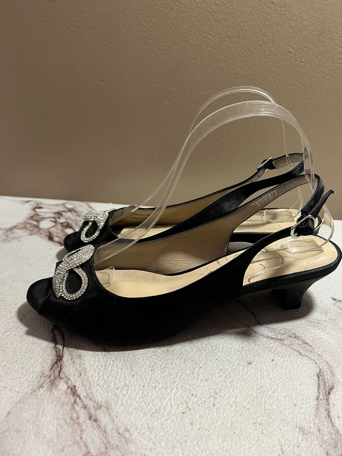 J. Renee Women’s Jadantoo Black Sati Open Toe Embellished Pumps Heels Shoes 8M