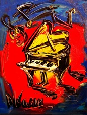 GRAND PIANO  MODERN PAINTING  IMPRESSIONIST CANVAS ORIGINAL OIL CANVAS GY8hRT89