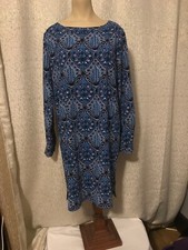 ANN TAYLOR LOFT Blue & White Print Button Cuff Shift Dress, NWT, Small 