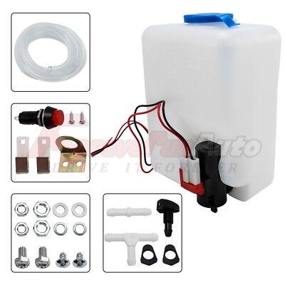 Windshield Washer Bottle Tank Pump Wiper System Reservoir Kit 12V Universal 1.8L