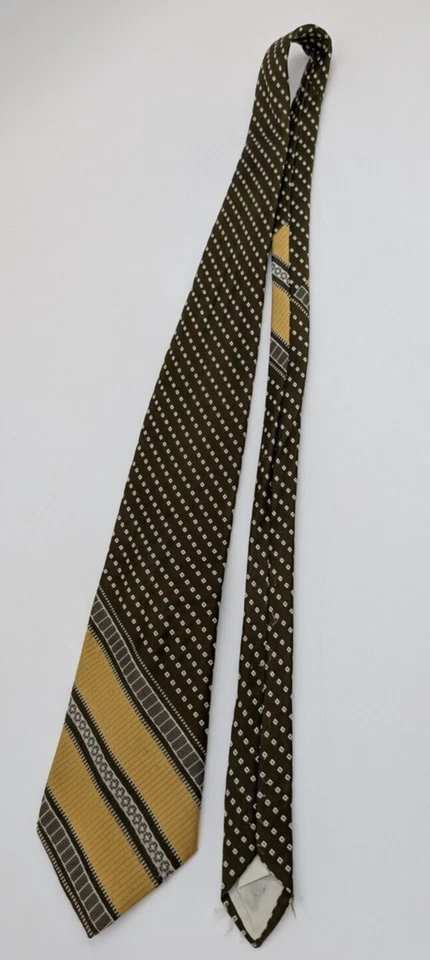 Corbata vintage años 60 70 para hombre verde oro amarillo rayas Foto 4 de 4