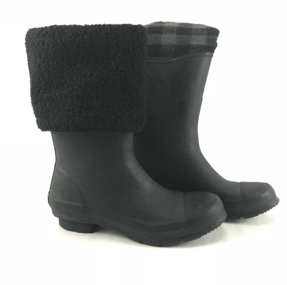 Botas de lluvia Converse All Star altas de goma negras impermeables con ribete a cuadros para mujer 7,5 Foto 3 de 4