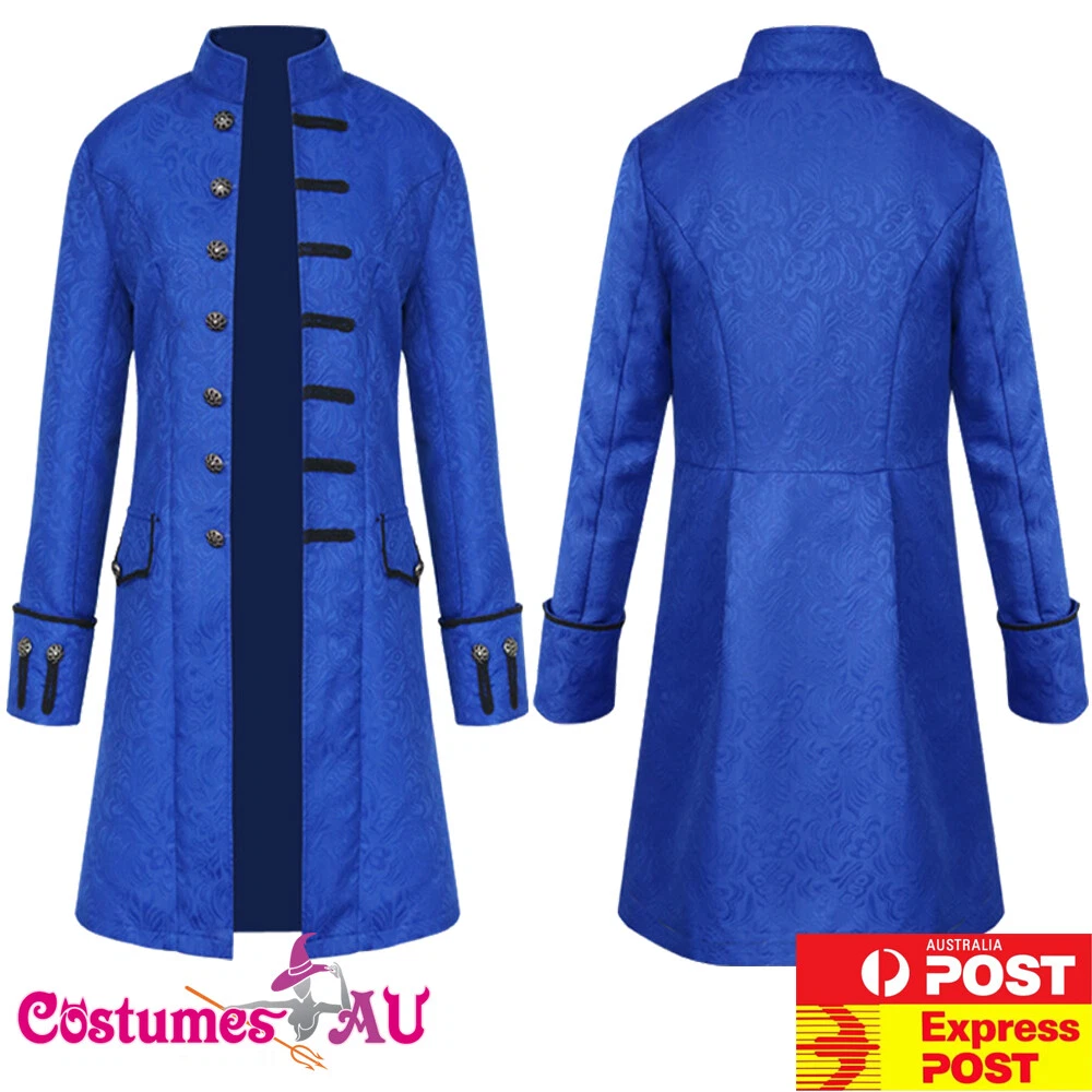 Unisex Vintage Steampunk Costume Blue Jacket Tailcoat Gothic Victorian  Frock | eBay