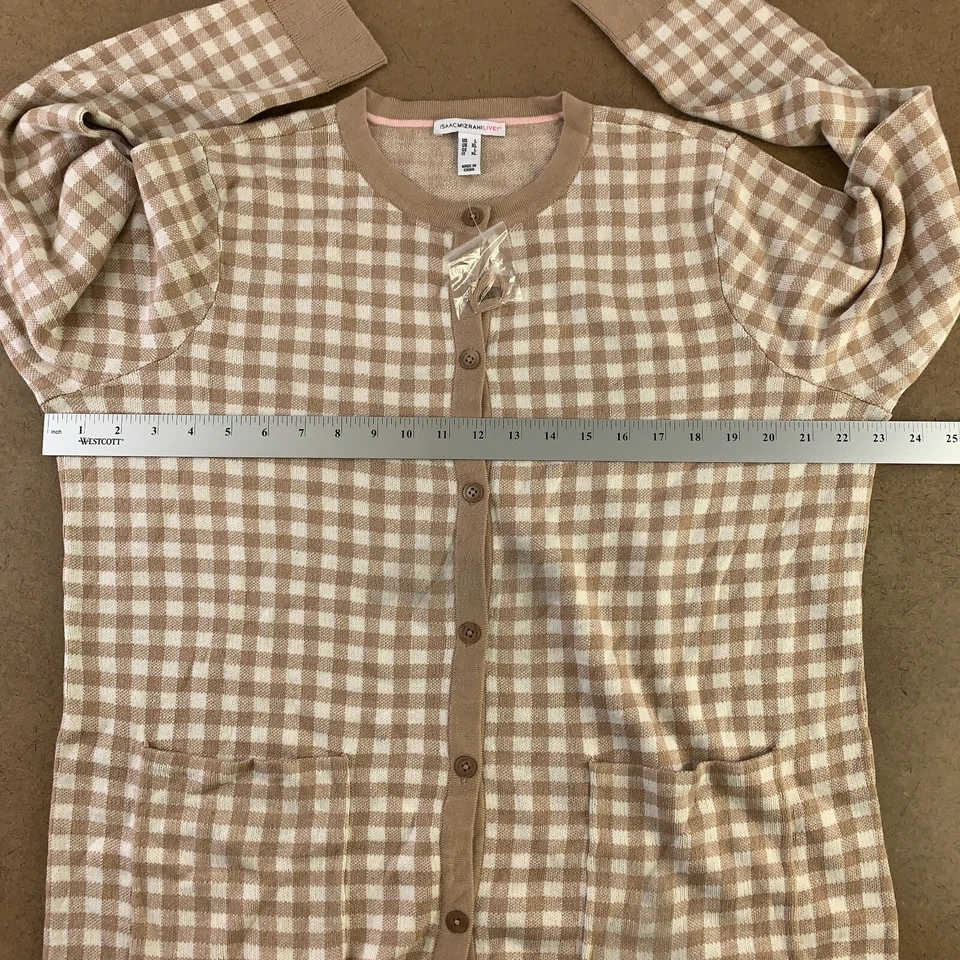 Cárdigan Isaac Mizrahi Live Para Mujer Grande Tostado Guinga Jacquard Botón Delantero Nuevo Con Etiquetas Foto 4 de 4