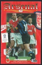 Dennis Bergkam DEBUT ARSENAL Game PROGRAMME Vs Middlesbrough Aug 20 1995