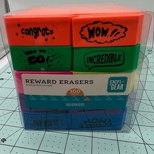 100 School Rewards Erasers Latex Free Brightly Colored Bulk Pack 5.5 LBs