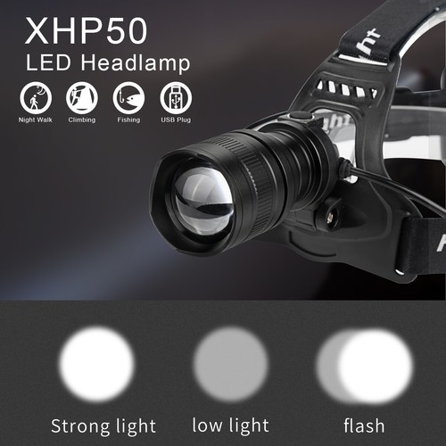 XHP50 Super Bright Rechargeable LED Headlamp Waterproof Outdoor Zoom Headlight - Picture 4 of 15