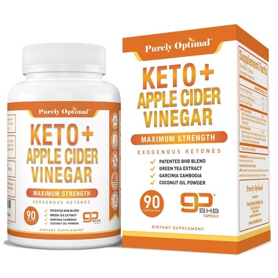 Purely Optimal Keto BHB & Apple Cider Vinegar Capsules - Exogenous Ketones Su...