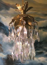 pendant hanging mini flower leaf lamp Chandelier Crystal prism Brass 30" cord 