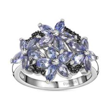 SO FRESH  1.85ctw Tanzanite  Black Spinel Cocktail Ring Platinum Plated Size 6