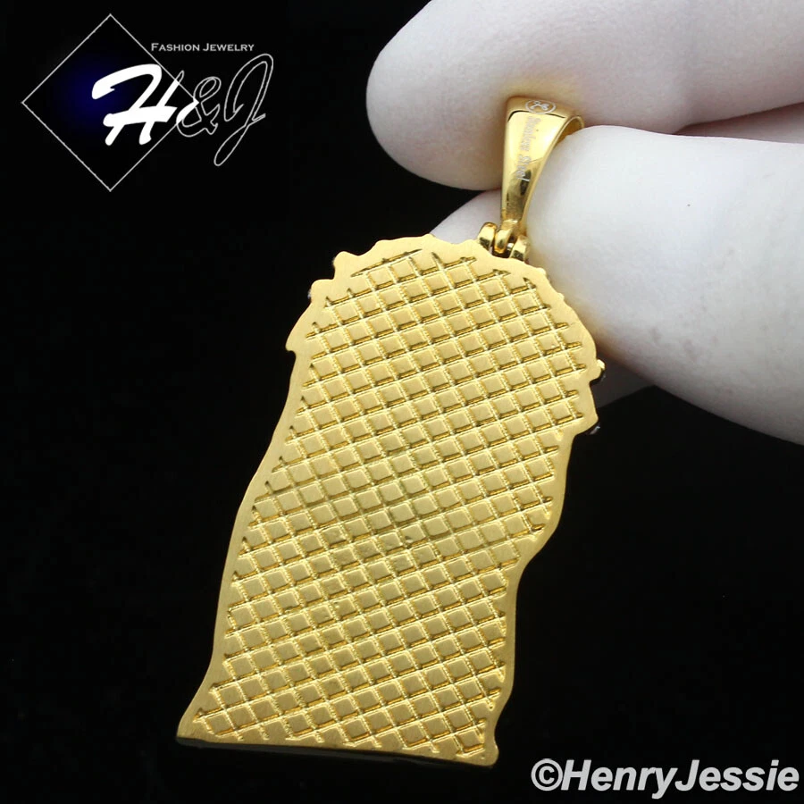 18"-40"MEN Stainless Steel 5mm Gold Plated Cuban Chain CZ Jesus Face Pendant*133 - Image 4 of 4