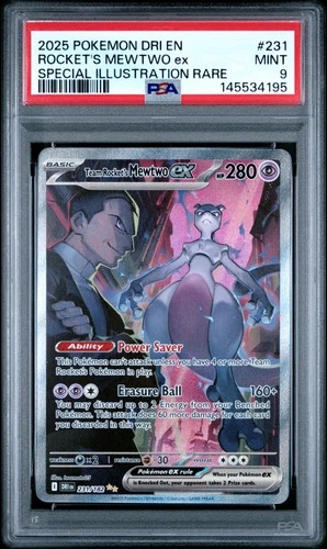 2025 POKEMON DRI SPECIAL ILLUSTRATION RARE #231 TEAM ROCKET'S MEWTWO EX PSA 9
