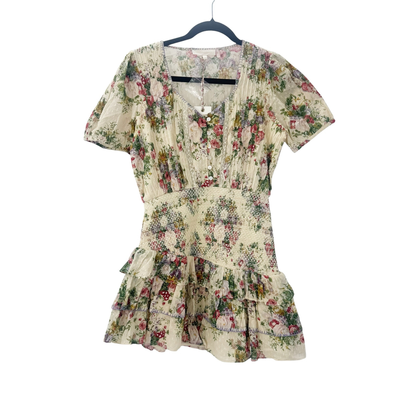 LoveShackFancy Keelin Mini Dress Shining Gemstone Floral Cotton Multi Size M NWT image 6