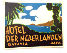 Bold Vintage Luggage Label "Hotel Der Nederlanden" Batavia - Java *