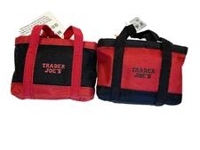 2 x TRADER JOE'S  2 in 1 Red & Black Micro Totes w/ Grocery Bags -NEW With Tags!