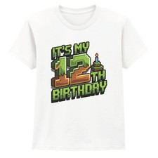 Its My 12th Birthday Pixel Art Gaming Boys Kids T-Shirt Fun Celebration