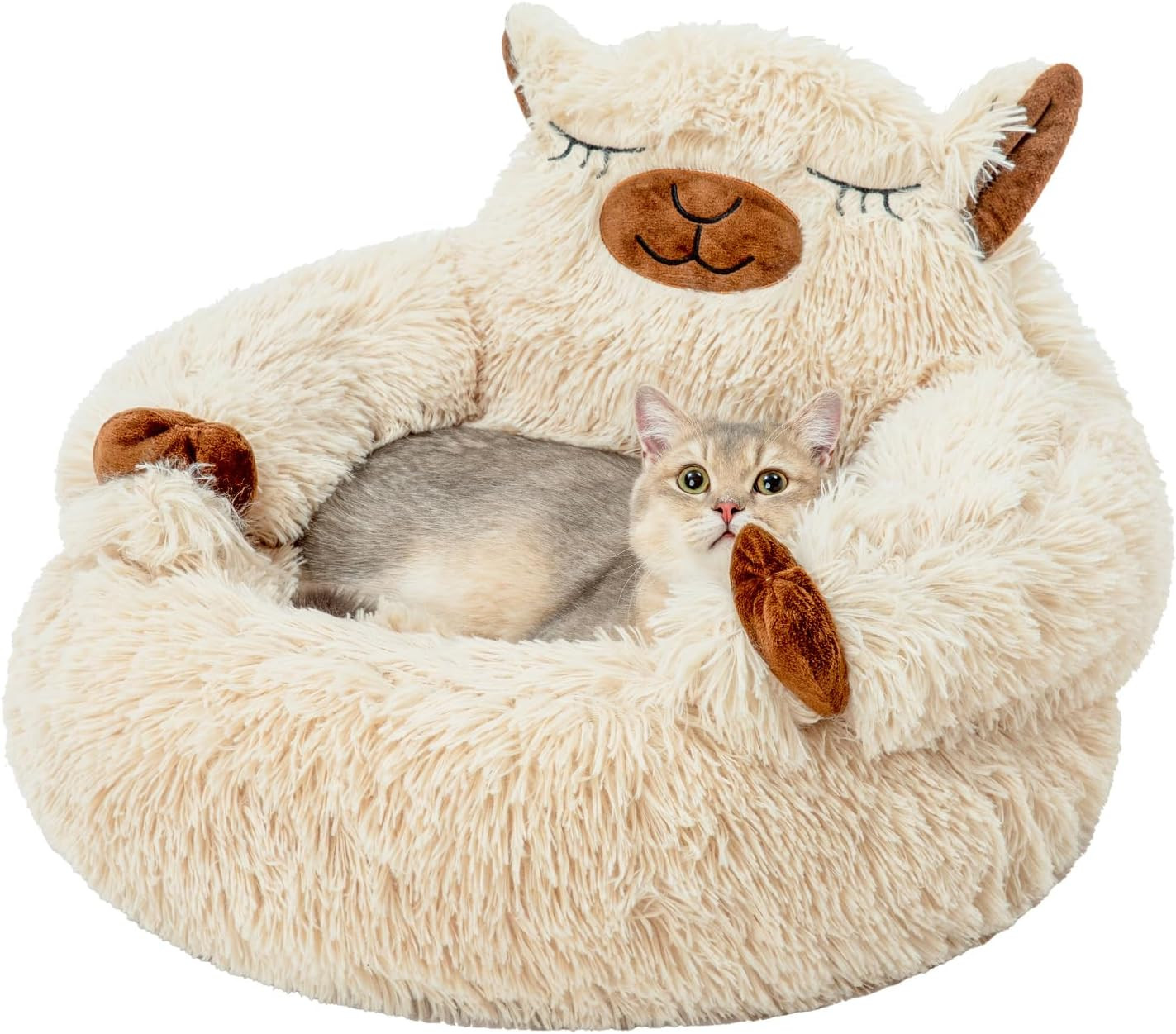 Cuccia Ciambella Gatto Cammello: Eleganza e Morbidezza Sfoderabile - 4
