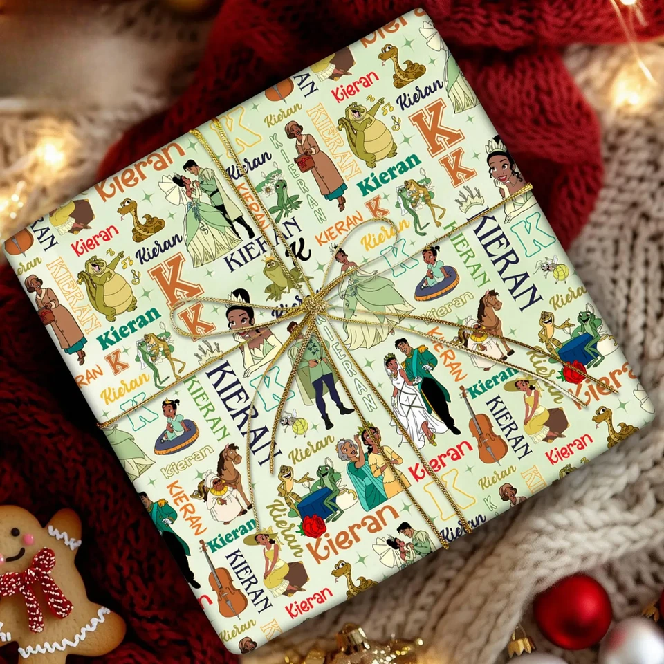 Papel de Envolver Personalizado Princesa Tiana Disney,Envoltura Retro Regalo Navidad 2025 Foto 3 de 4