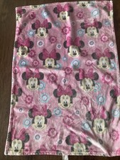 Disney Baby Minnie Mouse Blanket Pink Face Blue Flowers Soft Fleece 30  X 40  