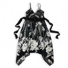 Y2k vintage black and white satin asymmetrical floral summer dress with tie back