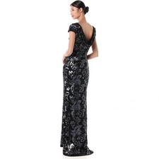 Calvin Klein Cowl-Back Sequin Gown with Cap Sleeves Size 2