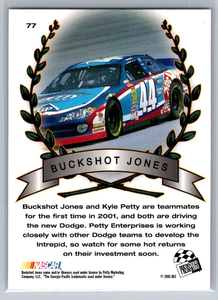 💎2001 Press Pass Trackside Racing #77 Buckshot Jones 💎 - Image 2 of 2