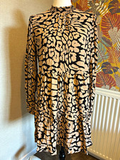 Dorothy Perkins Beige & Black Animal Print High Neck Smock Mini Dress 14