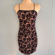 Dark Floral Velvet Burnout Flocked Bodycon Mini Dress M coquette whimsigoth Y2K