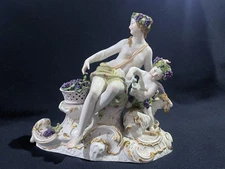 Antique KPM GERMANY PORCELAIN FIGURINE GROUP -  LADY, CHILD, GOAT - SCEPTER MARK