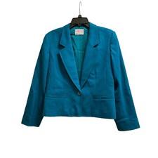 Pendleton Petite Blazer Womens 14 Teal Virgin Wool One Button Career USA