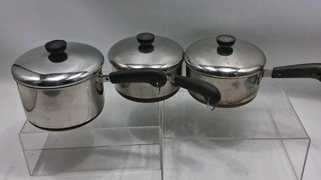 6 VTG Piece Revere Ware Pot Copper Clad Set 3 Pans 3 Lids USA