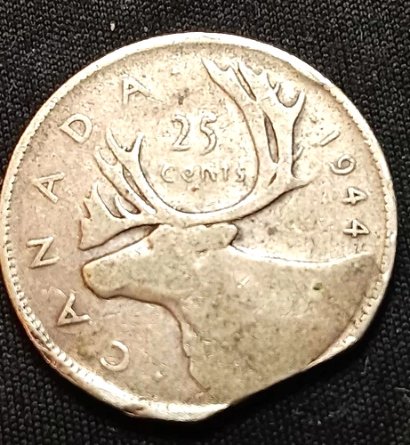 Canada 1944 Canada 25 Cents Silver Quarter King George VI 80% Silver caribou hea