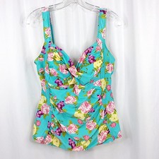 Swimsuits For All Twist Front Floral Tankini Top Women's Plus Size 20 Turquoise
