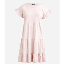 J.Crew Reimagined Tiered Ruffle Sleeve Dress Pink Cotton Jersey Women’s XS EUC