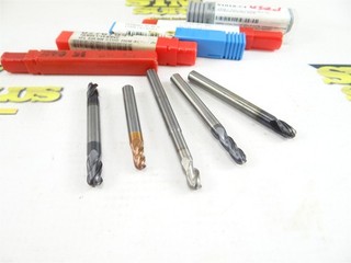 5 ASSORTED CARBIDE BALL NOSE END MILLS 7/32" 13/64" & 1/4" DIAMETERS