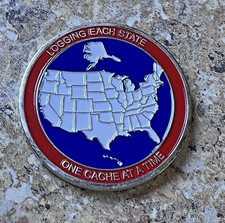 Caching Around America Geocoin UNACTIATED argent traçable