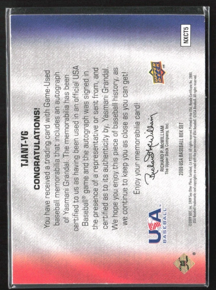 Yasmani Grandal 2009 Upper Deck USA Box Set Triple Auto Jersey A #TJANT-YG USA - Image 2 of 2