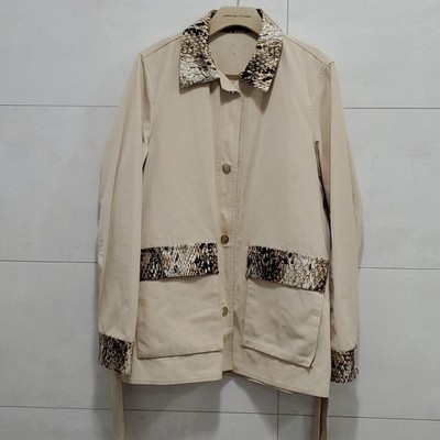 Carolina Herrera CH Designer Beige Belted Button Front Jacket w/ Pockets Women S
